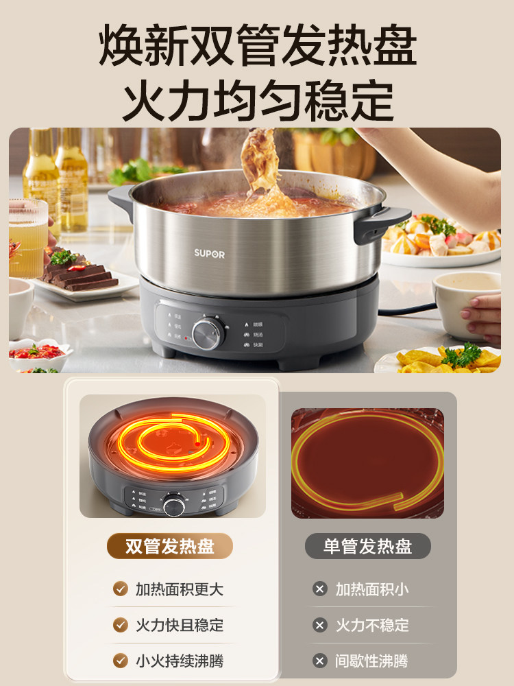 Supor Electric Hot Pot Household Electric Cooking Pot Multifunctional Detachable 0-Coating 6-Liter Electric Pot New Model Official Flagship Store