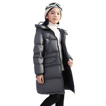Ducky childrens clothing down jacket 2024 winter new arrival hooded long casual thickened jacket for boys and girls medium and large children