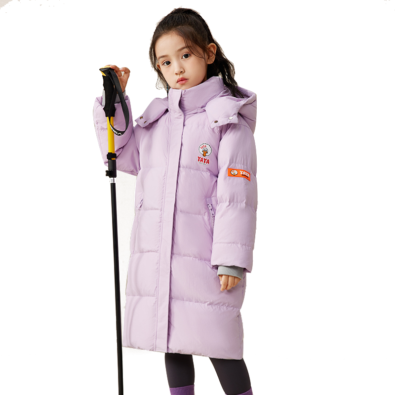 Duck duck men and girls medium-length thickened hooded down jacket