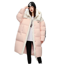 Duck Down Jacket Womens Thickened Long 2023 Winter New Arrival Detachable Hood Collar Long Contrast Color Warm Jacket J