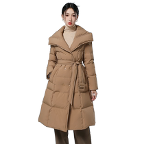Duck Down Jacket Womens 2024 Autumn and Winter New Arrival Over-the-Knee Mid-Length Suit Large Lapel Waist Belted Jacket J