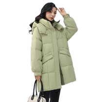 Duck Down Jacket Womens 2024 Winter New Hooded Thickened Mid-Length Fashion Casual Jacket C