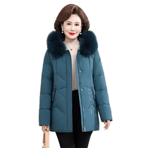 Duck Down Jacket Womens 2024 New Middle-aged and Elderly Womens Mothers Wear Mid-Length Fox Fur Collar Jacket C