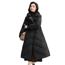 Ducky thickened long down jacket for women 2024 autumn and winter new fashion suit collar tie slim warm jacket S