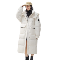 Duck Down Jacket Womens Long Solid Color 2024 New Hooded Slim Jacket Winter Thickened Down Jacket S