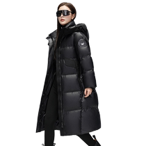 Ducky thickened long down jacket 2024 new stand collar hooded drawstring waist slimming warm jacket J