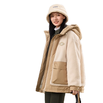 (Double down series) Duck workwear down jacket womens short 2024 autumn and winter new lamb down splicing thick coat
