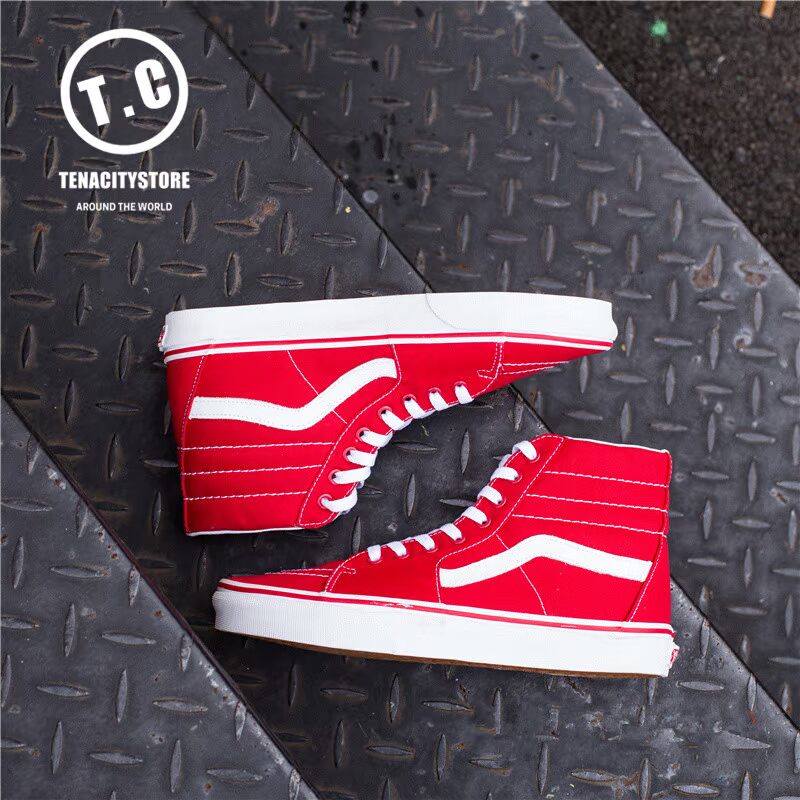 Spot VANS Cặp đôi giày cao gót màu đỏ SK8-HI cao cấp cho nam và nữ giày thể thao nam đẹp