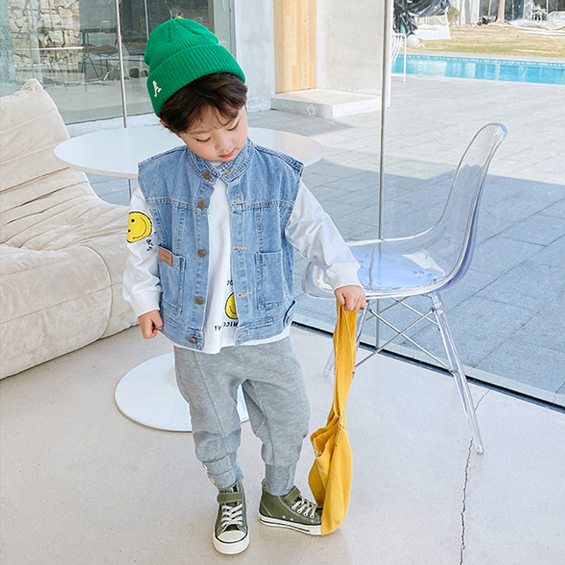 Boy Cowboy Waistcoat Spring Autumn Dress 2022 New Ocean Vest Tide Children Maclip Baby Outside Wearing Casual Kampon