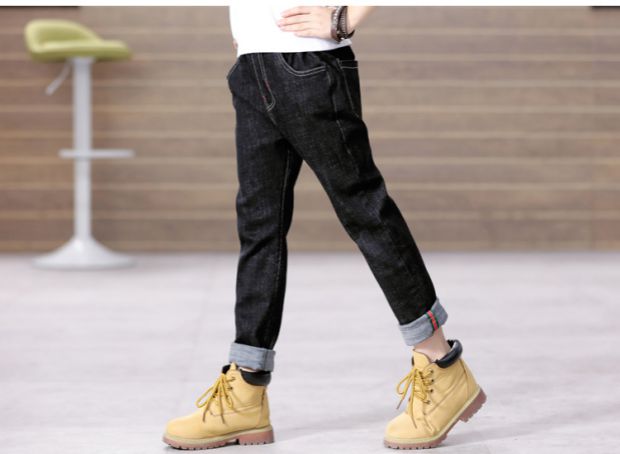 Quần jeans bé trai mùa thu đông 2018 trẻ em lớn mới cộng với quần nhung bé dày quần trẻ em quần bò rộng bé trai
