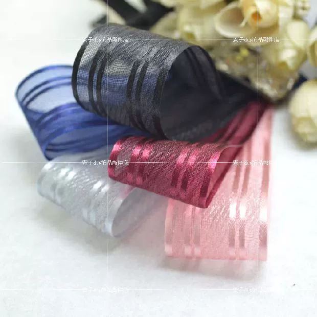 25MM chất lượng cao Hàn Quốc sợi sáng sọc với ruy băng nước Nhập khẩu ruy băng thủ công phụ kiện tóc - Phụ kiện tóc dây buộc tóc hàn quốc