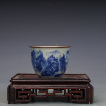 Jingdezhen tea set imitation ancient pottery clay blue and white Qianli Jiangshan master cup antique antique secondhand old goods collection