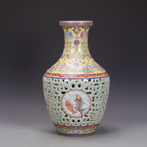 Qing Qianlong porcelain pastel fish and algae pattern hollow bottle antique Ming and Qing old porcelain used goods collection antique old objects