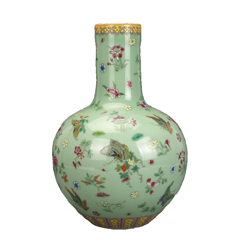 大清乾隆青釉加彩百蝶天球瓶，百福临门的古董珍品✨-仿古瓷器-淘宝好物网