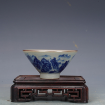 Jingdezhen imitation ancient pottery clay blue and white Qianli Jiangshan master cup tea cup antique secondhand collection