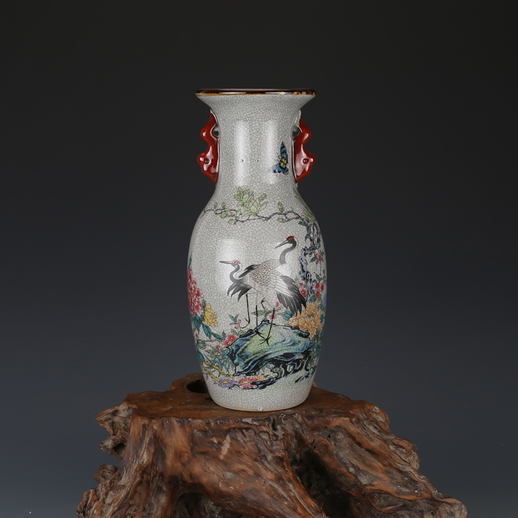 哥窯 雙耳瓶 大清乾隆年製 款 中国古玩 中国美術 唐物 擺件 A421 哥窯 雙耳瓶 大清乾隆年製 款 中国古玩 中国美術 唐物 擺件 A421