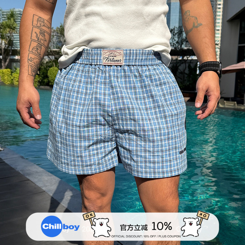 Chillboy Navy Plaid Sports Home Shorts for Men and Women, American Retro Plaid Loose Casual Beach Shorts Chillboy Navy Plaid Sports Home Shorts for Men and Women, American Retro Plaid Loose Casual Beach Shorts