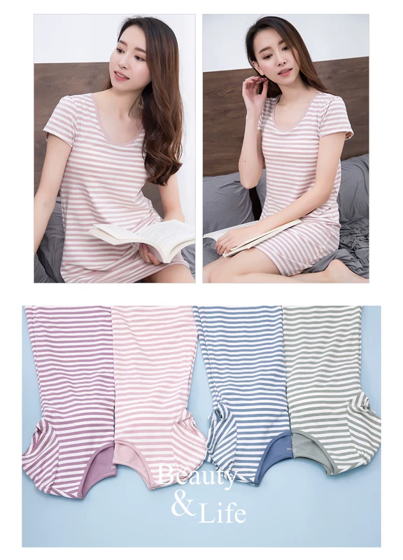 Top cotton cotton cotton dạ hội nữ mùa hè tay áo ngắn ngực áo ngực váy sọc ngắn váy dịch vụ nhà hàng đầu