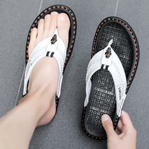 Summer Chen Guanshi slippers men 38 yards genuine leather clip feet herringbone towline outdoor outside wearing a soft bottom beach cool tug