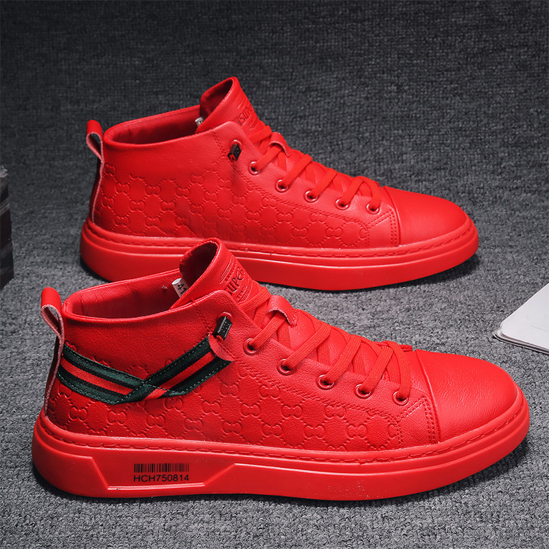 European station men's shoes autumn net red tide brand hip-hop red high-top shoes Korean version of the little red shoes hair stylist Martin boots men
