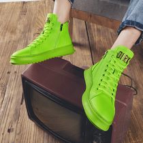 European Station Mens Shoes Fluorescent Green High Bunch Shoes Hairstylist Chains Martin Boots Nets Red High Waist Thick Bottom Casual Board Shoes