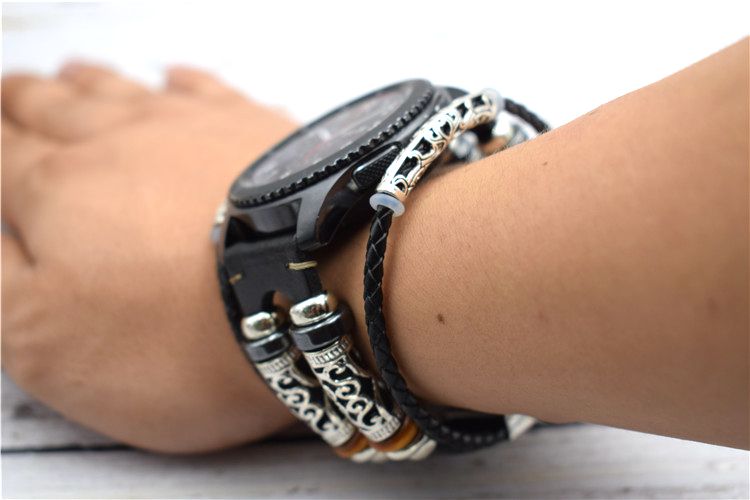 72H出貨 佳明 Vivoactive 4 手錶帶 復古民族風 真皮手錶帶 頭層皮腕帶 智能手錶帶 時尚簡約 替換腕帶