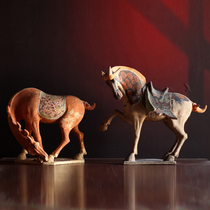 Tang Dynasty painted war horse ornaments antique pottery pottery horse paintings painted leg-raising horses antique collections art old goods decoration