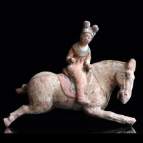Antique pottery figurine ornaments Tang Dynasty ancient pottery polo figurines cultural relics home decorations antique collections art