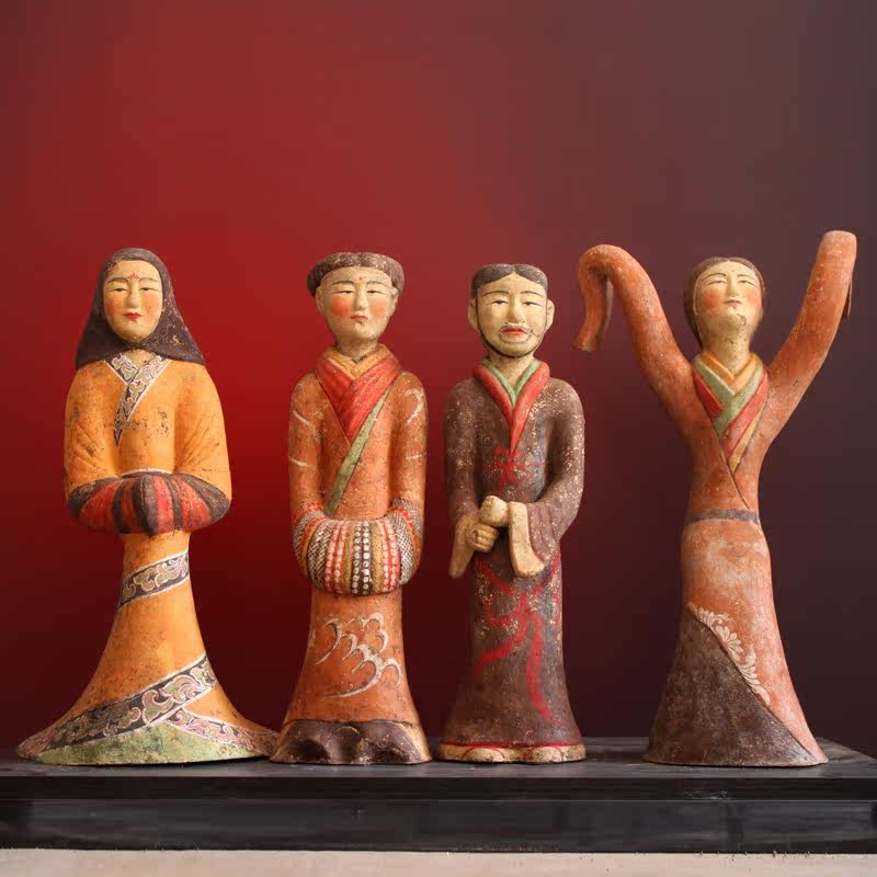 汉代陶俑画彩陶器摆件仿古彩绘汉俑乐舞俑甩袖俑艺术品老货老物件-淘宝