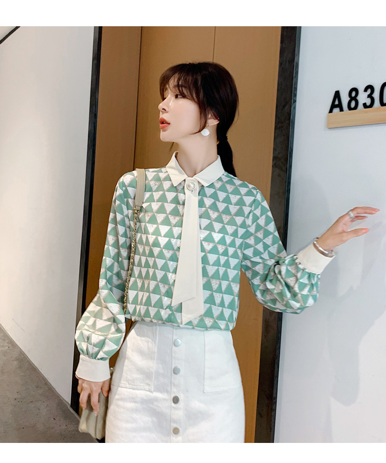 VK旗艦店 韓系寬鬆三角印花圖騰時尚優雅襯衫長袖上衣