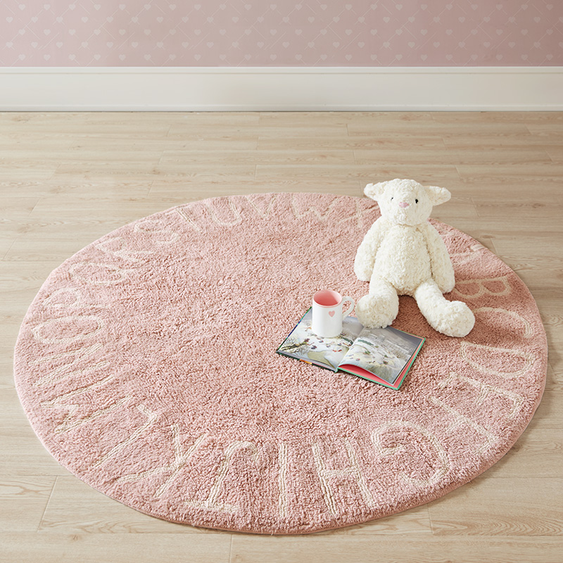 Harbor House American pink blue full cotton machine washable child round carpet Alphabet
