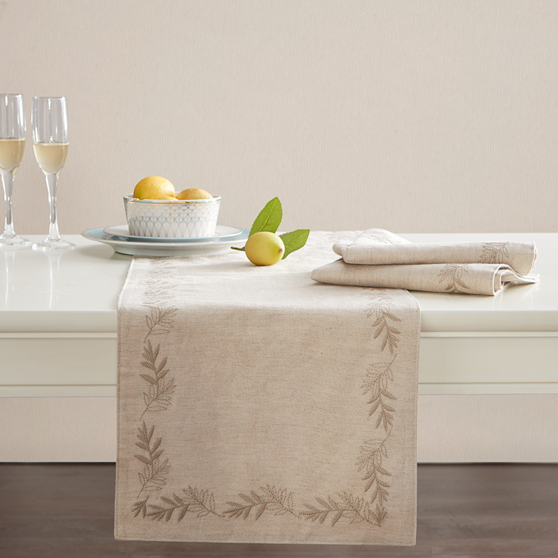 Harbor House American Home Style Simple dining table mat Full linen embroidered heat insulation table flag placemat Leaf