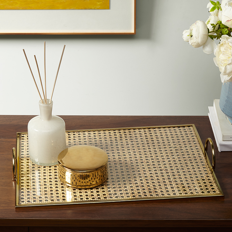 Harbor House simple ins trendy desktop storage tray decoration modern straw metal tray Weck