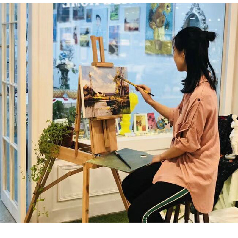 Horse Racing Special Beech Wood Oil Painting Box Portable Writing Sheng Folding Painting Box Solid Wood Hand Drawing Case Oil Painting Shelf Paint Tool