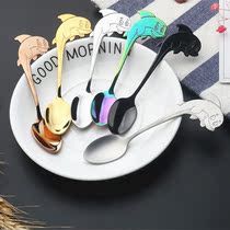 Stainless steel coffee spoon creative long handle stirring spoon Korean coffee spoon cute little spoon sweet milk tea small spoon