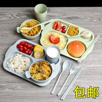 Customize logo Childrens dinner plate Wheat Straw Cutlery Suit Home Kindergarten Eat Dish Anti-Fall Cutlery