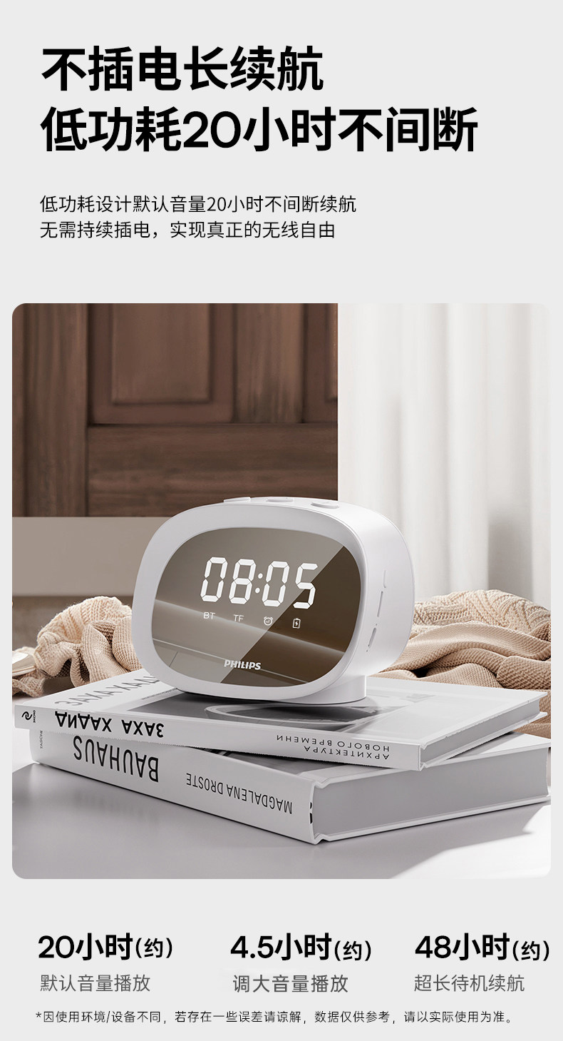 【Hong Kong Direct Mail】 Philips TAS2909 Bluetooth Alarm Clock Speaker * 1 Stable Bass