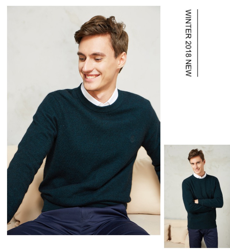 Áo len cashmere màu trơn cổ tròn đan áo len lỏng của cha áo len nam mùa thu đông 2018 mới áo công sở nam
