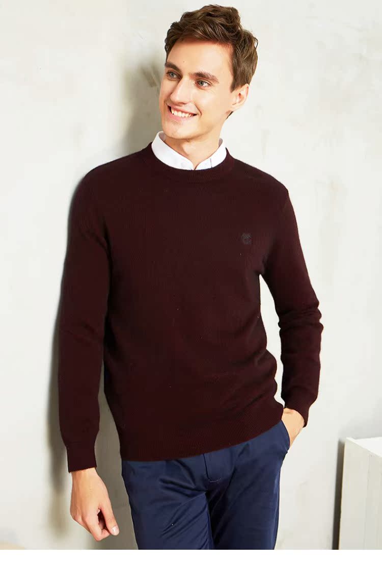 Áo len cashmere màu trơn cổ tròn đan áo len lỏng của cha áo len nam mùa thu đông 2018 mới áo công sở nam