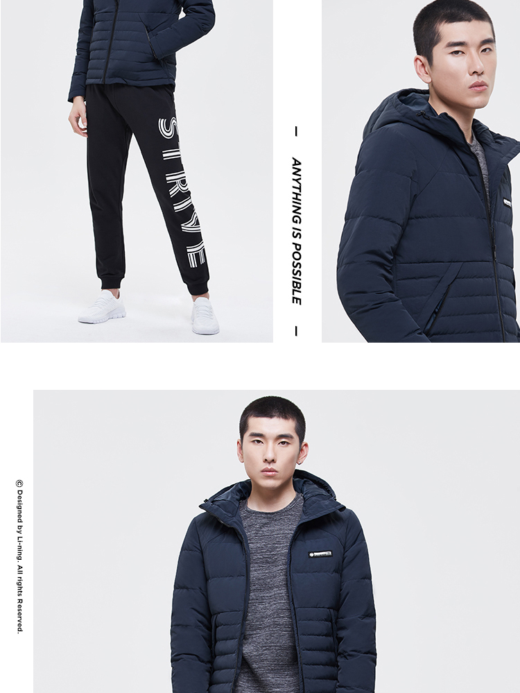 Li Ning áo khoác ngắn nam mới BAD FIVE loạt bóng rổ ấm áp trùm đầu mùa đông màu xám vịt xuống trang phục thể thao áo phao nữ dáng dài