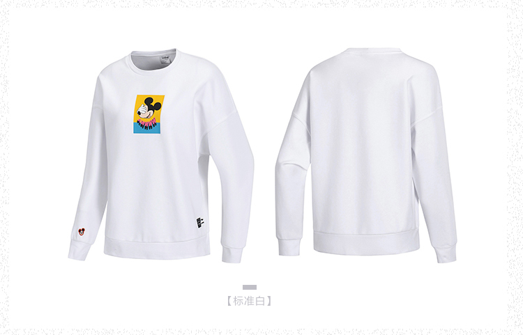Li Ning Mickey tên chung áo len nữ 2019 mới cổ tròn mùa xuân lỏng thời trang in hàng đầu - Thể thao lông cừu / jumper áo hoodie đen