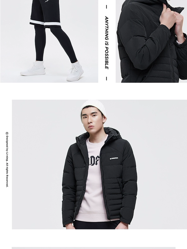 Li Ning áo khoác ngắn nam mới BAD FIVE loạt bóng rổ ấm áp trùm đầu mùa đông màu xám vịt xuống trang phục thể thao