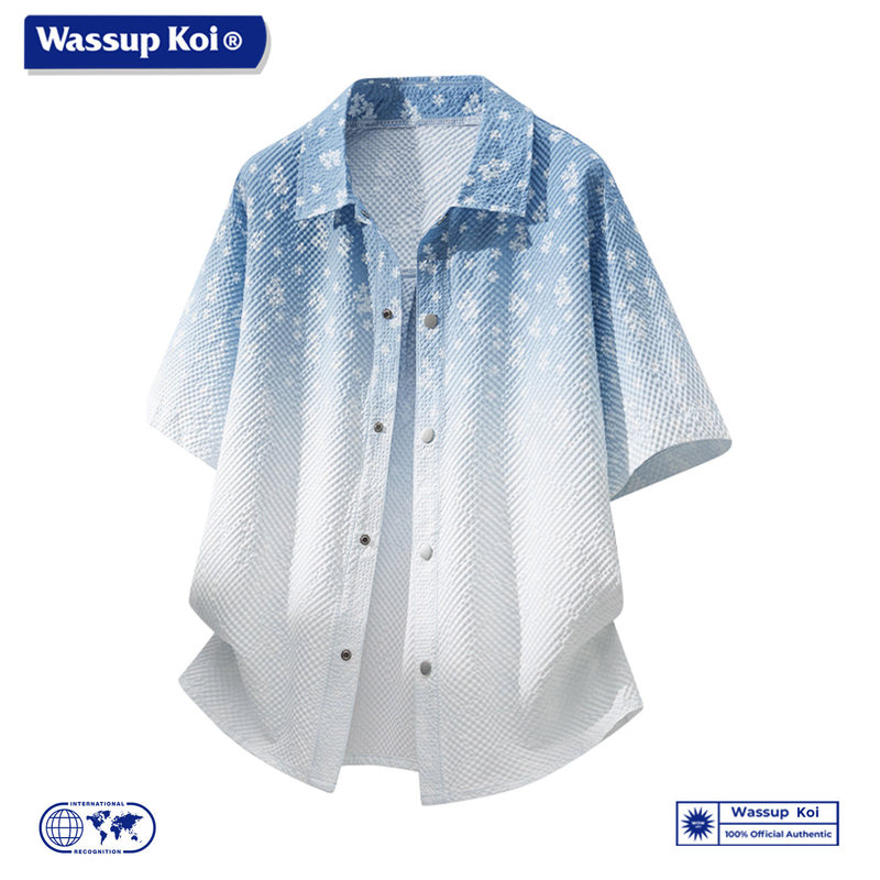 Wassup Koi Gradient Tie-Dye Short-Sleeved Shirt for Men, Summer Loose-Fitting Lapel Casual Shirt, Not Easy to Deform, Men's