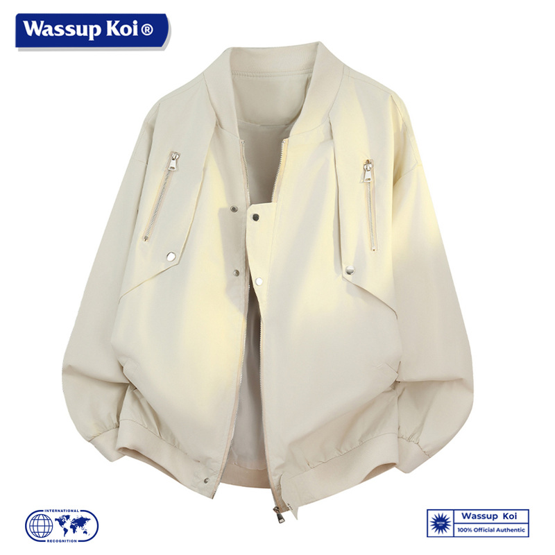 Wassup Koi Collaboration American High Street Workwear Jacket for Men 2025 Casual Baseball Jacket Retro Pilot Jacket