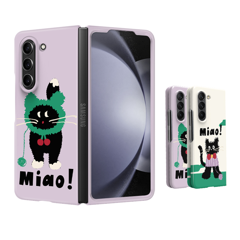 Purple Cat-Themed Phone Case for Samsung Z Fold7, Foldable for Fold6, New Model for Women, Fold 50% off, Foldable Screen, W26/W25, Exclusive High-End Niche Ultra-Thin Anti-Drop Japanese and Korean Film Hard Case