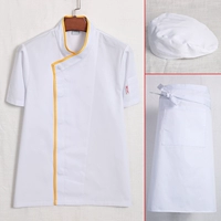 Белая футболка, фартук, берет, короткий рукав