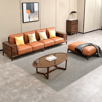 Black gold wood corner sofa modern light luxury living room furniture all solid wood leather multifunctional log storage chaise longue