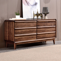 All solid wood six-drawer chest new Chinese style modern drawer-style locker multi-functional bedroom TV cabinet black gold wood drawer