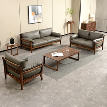 Nordic ebony wood sofa all solid wood minimalist light luxury living room furniture simple Italian top layer cowhide sofa combination