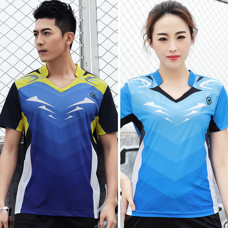 Quick-drying badminton half-sleeve top Men's and women's sports short-sleeved summer row net table tennis fitness training clothes printed